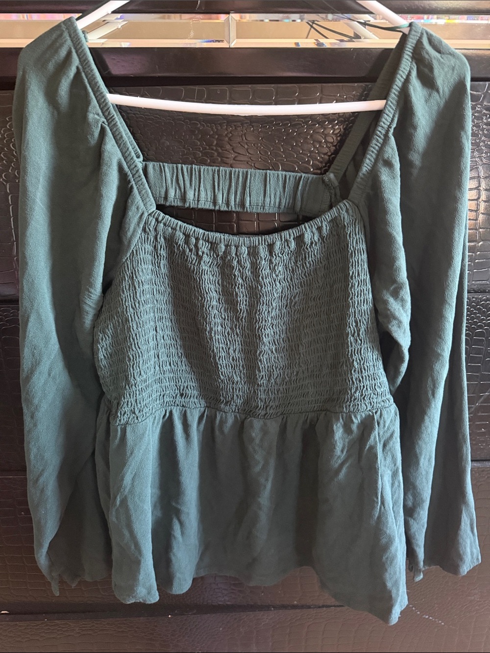 Old Navy Deep Green Smocked Square-Neck Peplum Blouse